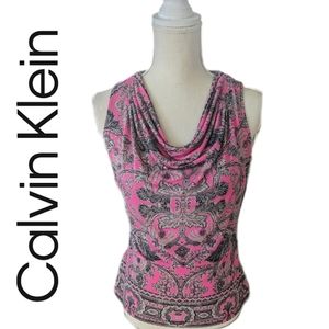 Calvin Klein Hot Pink Vintage Luxury Paisley Sleeveless Blouse Top. Size S